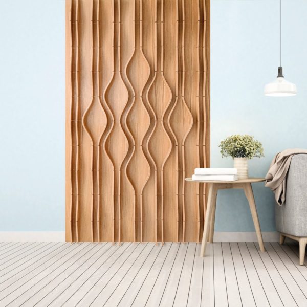 Panel ścienny STILKE, dębowy dekor, na płycie fornirowanej dąb - sklejka profilowana, drewniany dekor 3D; Bester Studio